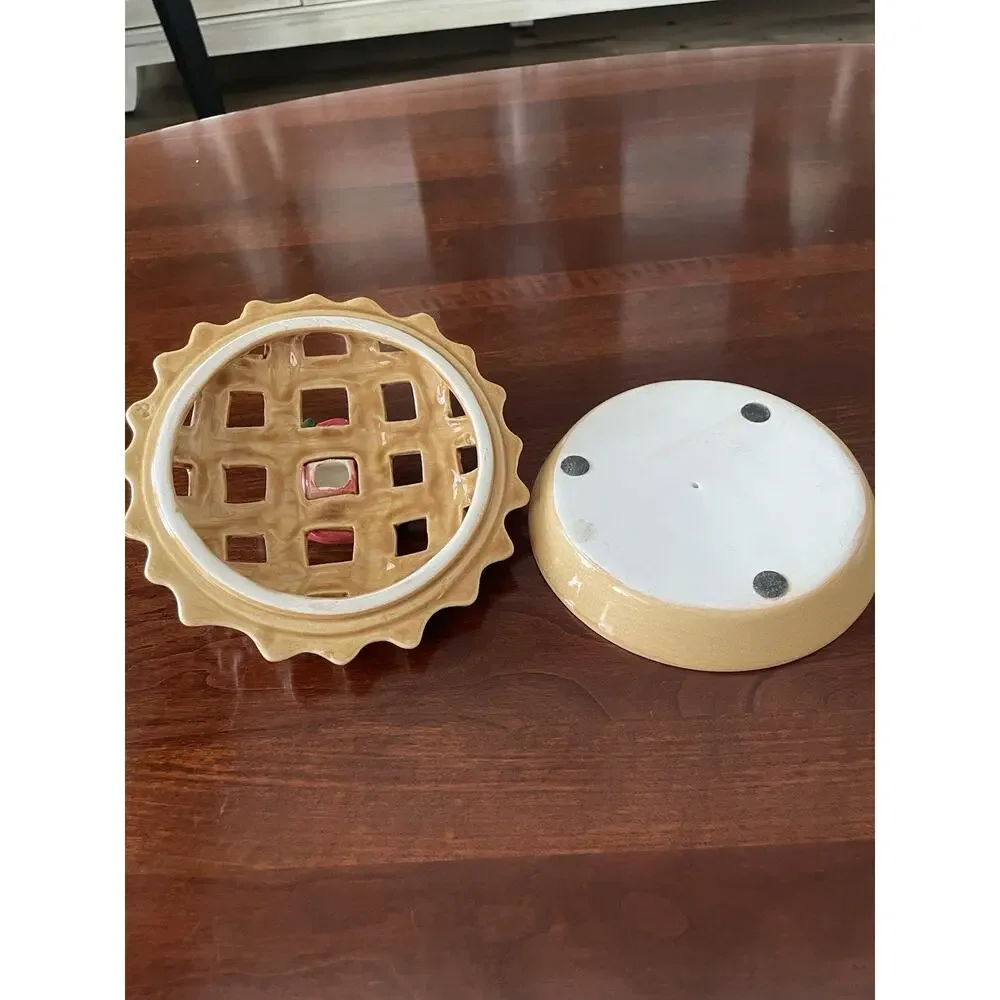 Vintage Ceramic Apple Pie Potpourri Keeper Lattice Lid Country Cottagecore Decor